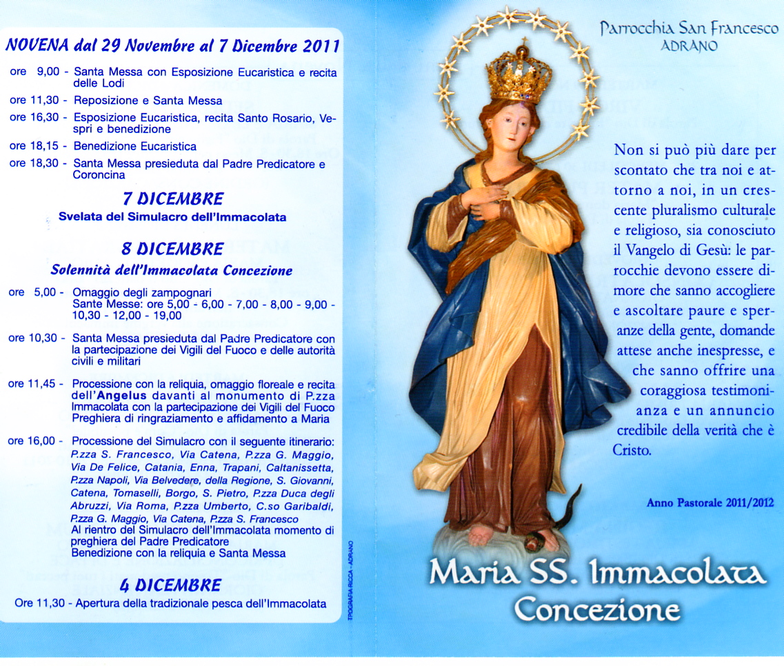 Maria SS. Immacolata Concezione - Adrano - Programma festa 2011